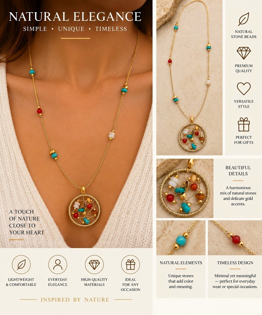 Gold Tone Cable Chain Necklace Round Charm Pendant Assorted Multicolor Gemstones